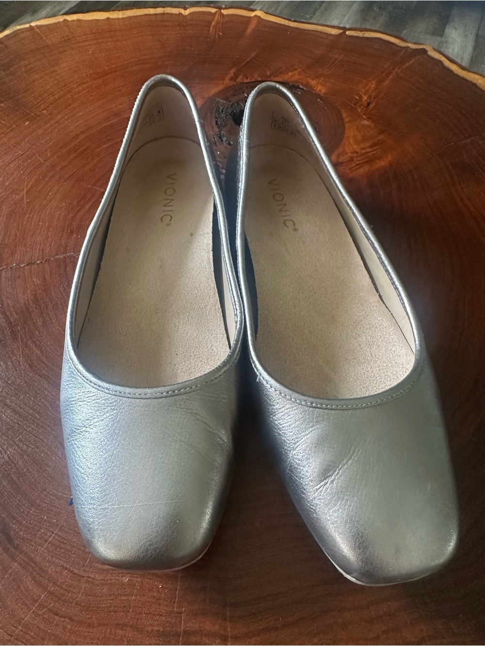 Vionic Metallic Silver Square-Toe Ballet Flats